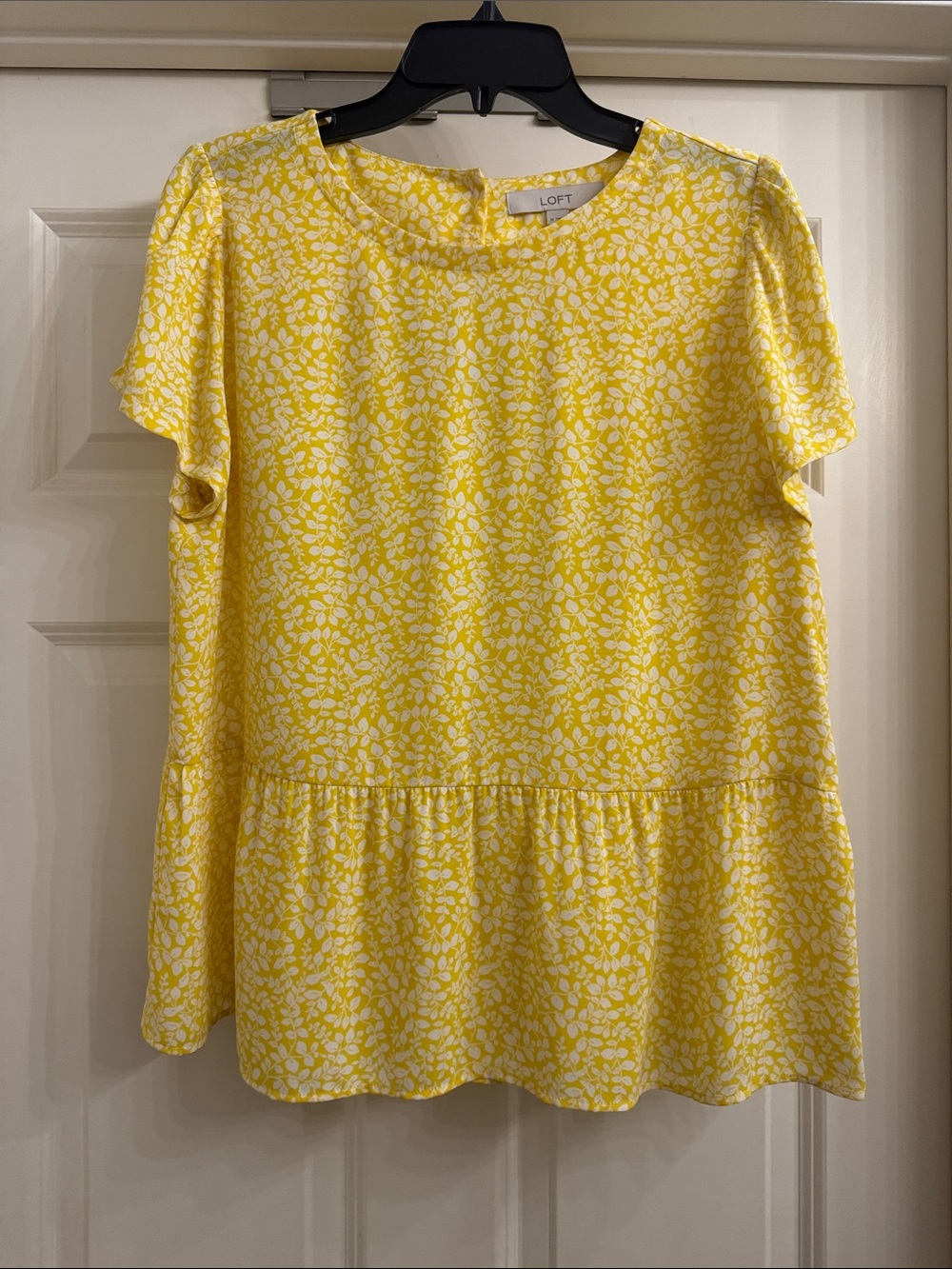 LOFT Yellow White Floral Peplum Short Sleeve Top